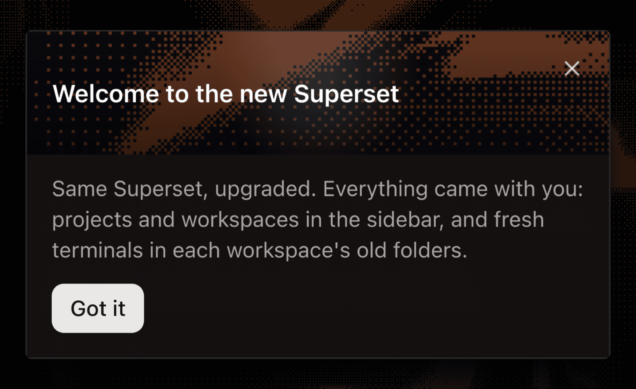 The welcome card shown on the first launch after migrating to the new Paradev