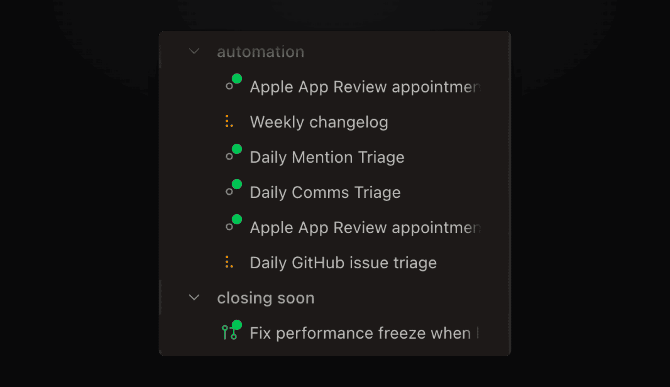 The workspace sidebar with automation and closing soon tag folders holding grouped workspaces