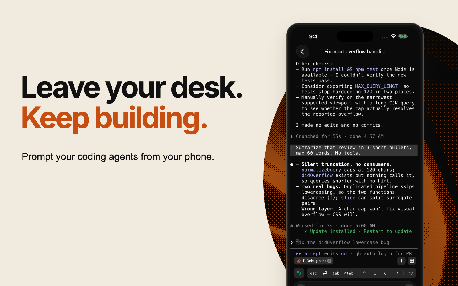 Paradev Mobile running a coding agent on an iPhone